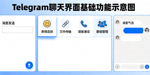 展示Telegram聊天界面基础功能的示意图